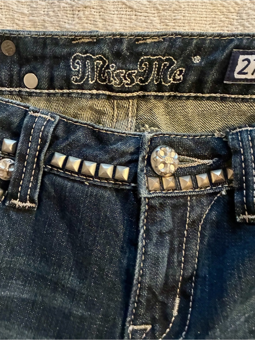 Miss Me Dark Blue Studded flare Jeans